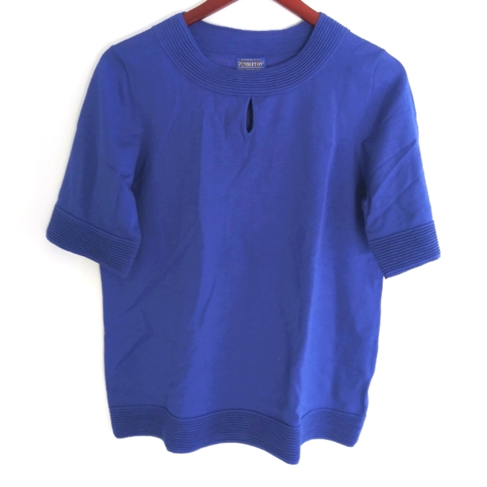 Pendleton Blue Keyhole Short Sleeved Silk Blend SZ L